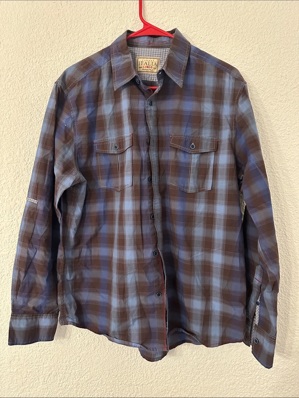 Italina Brown and Blue Plaid Button-Down Shirt